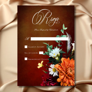 Dark Elegant Summer Sunset Floral Wedding RSVP Card