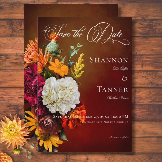 Dark Elegant Summer Sunset Floral Wedding Save The Date (Dark Elegant Summer Sunset Floral Wedding Save The Date)