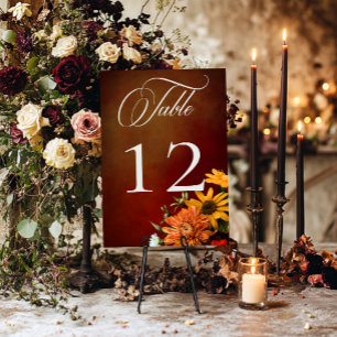 Dark Elegant Summer Sunset Floral Wedding Table Number