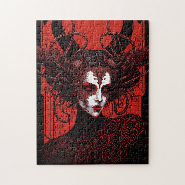 Dark Elf Demon Red Black Fantasy Art Jigsaw Puzzle (Vertical)