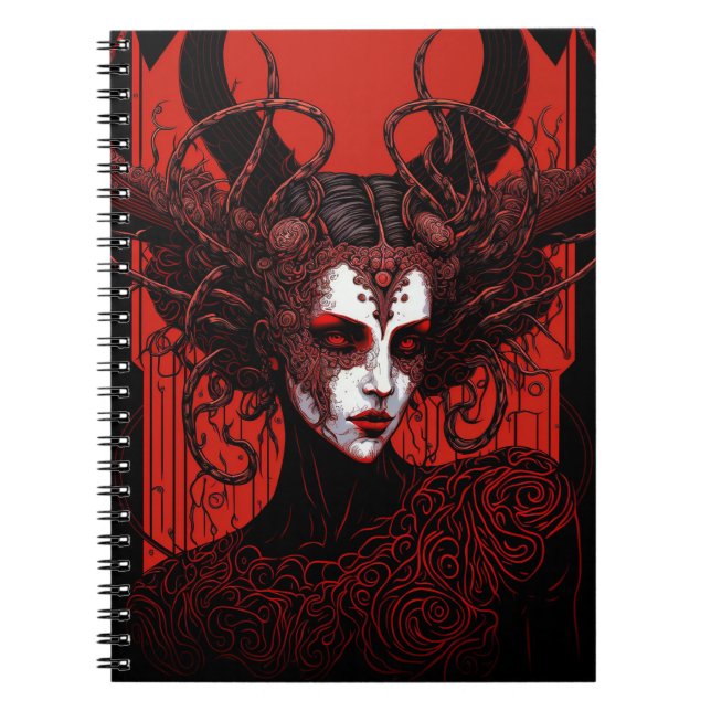 Dark Elf Demon Red Black Fantasy Art Notebook (Front)