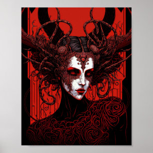 Dark Elf Demon Red Black Fantasy Art Poster
