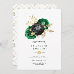 Dark Emerald and Gold Floral Bridal Shower Invitation