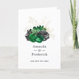 Dark Emerald and Gold Floral Wedding Program