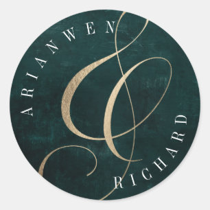 Dark Emerald Green and Faux gold Art Deco Classic Round Sticker