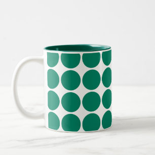 Dark Emerald Green Blue Colour Scandi Dots Design Two-Tone Coffee Mug