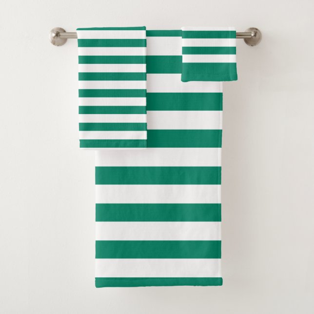 Dark Emerald Green Blue Colour Stripes Summer   Bath Towel Set (Insitu)