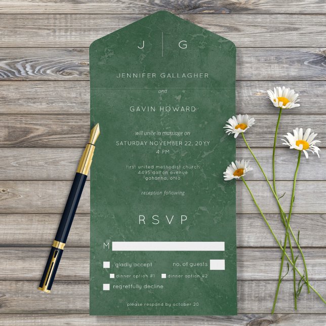 Dark Emerald Green Elegant Minimal Modern Dinner All In One Invitation (Creator Uploaded)