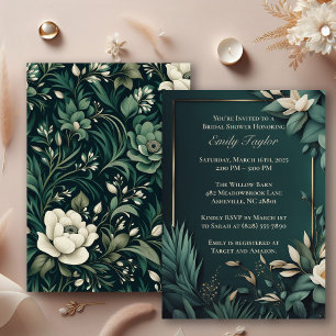 Dark Emerald Green Floral Invitation