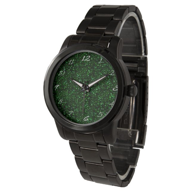 Dark Emerald Green Glitter Watch (Angled)