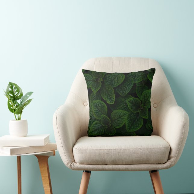 Dark Emerald Green Textured Leaves Pattern Cushion (Chair)