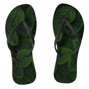 Dark Emerald Green Textured Leaves Pattern Thongs