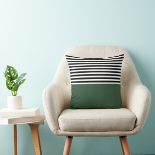 Dark Emerald Green With Black and White Stripes Cushion