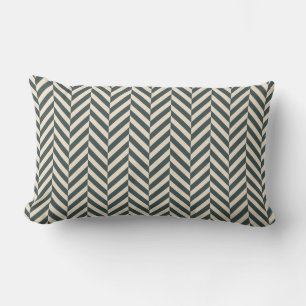 Dark Emerald Ivory Herringbone Geometric Pattern Lumbar Cushion
