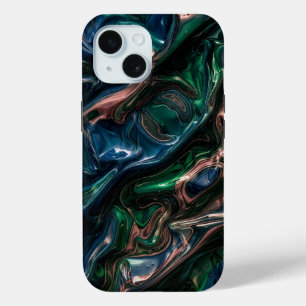 Dark Emerald Metallic Liquid Fluid Marble Phone Ca iPhone 15 Case