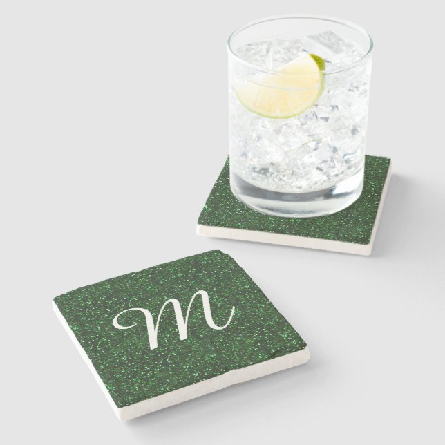 Dark Emerald Spring Green Glitter Stone Coaster (Side)