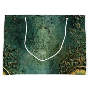 Dark Emerald Vintage Steampunk Clock Large Gift Bag