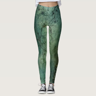 Dark Emerald Vintage Steampunk Clock Leggings