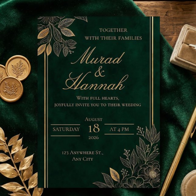 Dark Emerald Wedding Invitation | Moody Gold Botan (Creator Uploaded)