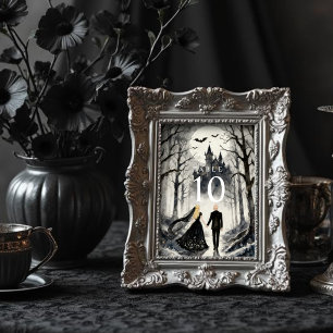 Dark Enchanted Gothic Spooky Wedding Couple Forest Table Number