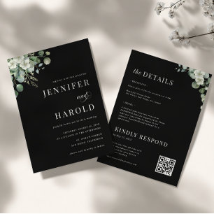 Dark Eucalyptus Minimalist All in One Wedding Invitation