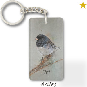 Dark Eyed Junco Bird Painting Custom Name Key Ring