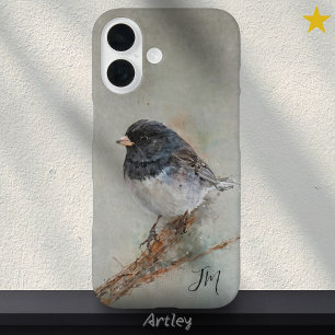 Dark-Eyed Junco Bird Painting Initials Custom Name iPhone 16 Case