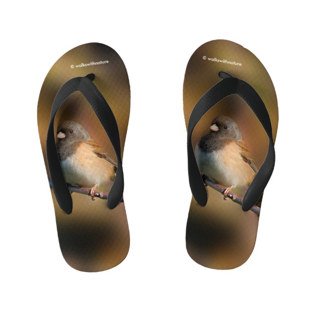 Dark-Eyed Junco on a Limb Kid's Thongs (Footbed)