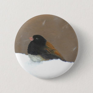 Dark-Eyed Junco Painting - Original Bird Art 6 Cm Round Badge