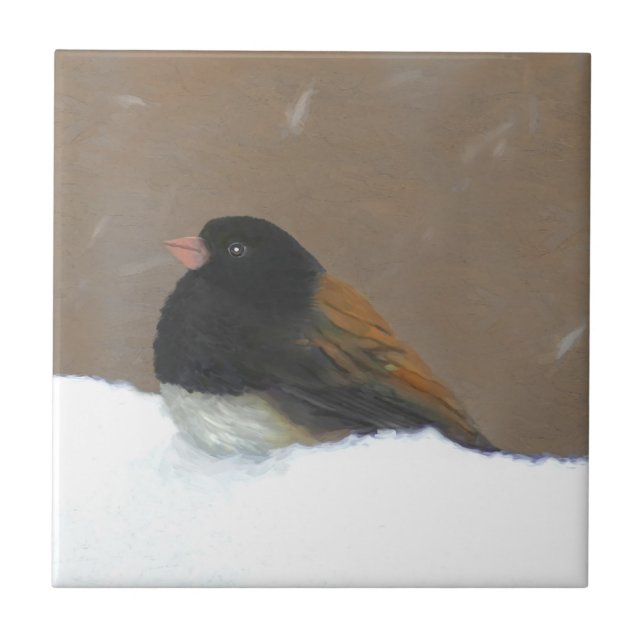 Dark-Eyed Junco Painting - Original Bird Art Ceramic Tile (Front)