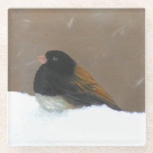 Dark-Eyed Junco Painting - Original Bird Art Glass Coaster