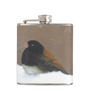 Dark-Eyed Junco Painting - Original Bird Art Hip Flask