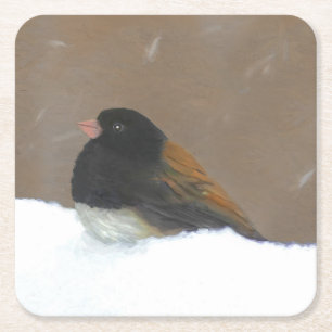Dark-Eyed Junco Painting - Original Bird Art Square Paper Coaster