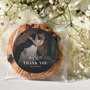 Dark Faded Photo Gold Ampersand Black Wedding Classic Round Sticker