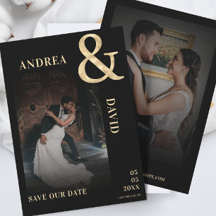 Dark Faded Photo Gold Ampersand Wedding Website Save The Date