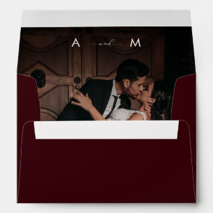 Dark Faded Photo Monogram Elegant Burgundy Wedding Envelope