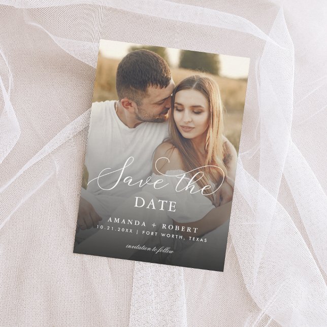 DARK Faded Photo & Script Wedding Save The Date (Creator Uploaded)