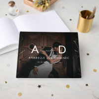 Dark Fading Photo & Monogram Elegant Black Wedding