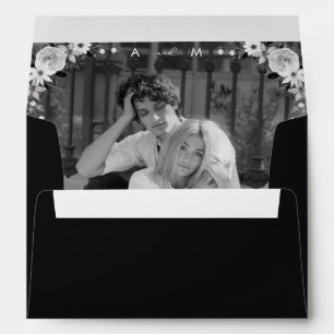 Dark Fading Photo & Monogram Gothic Black Wedding Envelope