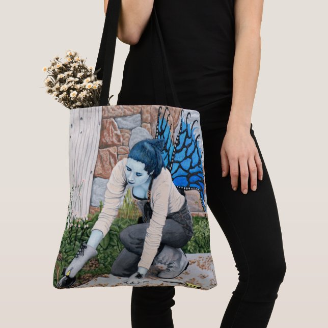 Dark Fairy Garden Gardener Fantasy Graphic Tote (Close Up)