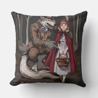 Dark Fairy Tale Wolf & Little Red Riding Hood Cushion