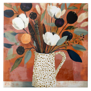 Dark Fall Sprigs Speckled Pitcher Ceramic Tile