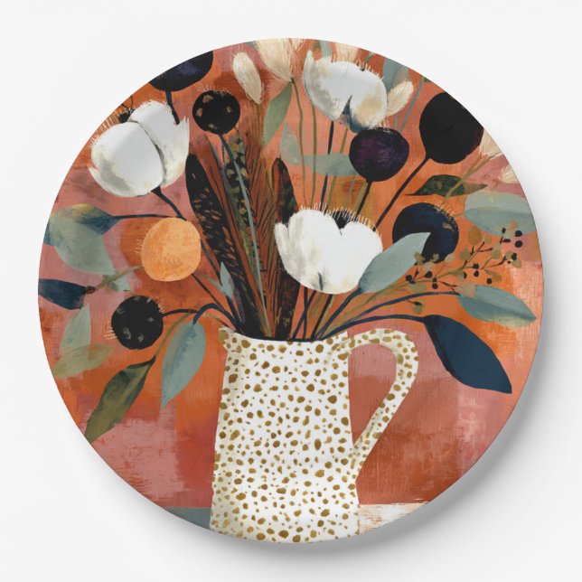 Dark Fall Sprigs Speckled Pitcher Paper Plate (Front)