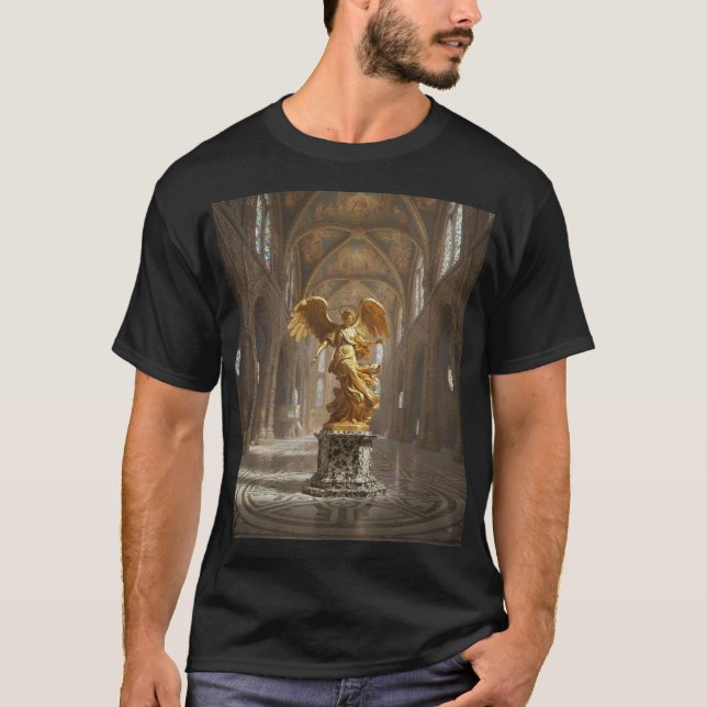 Dark Fallen Angel Statue\Gothic Cathedral T-Shir T-Shirt (Front)