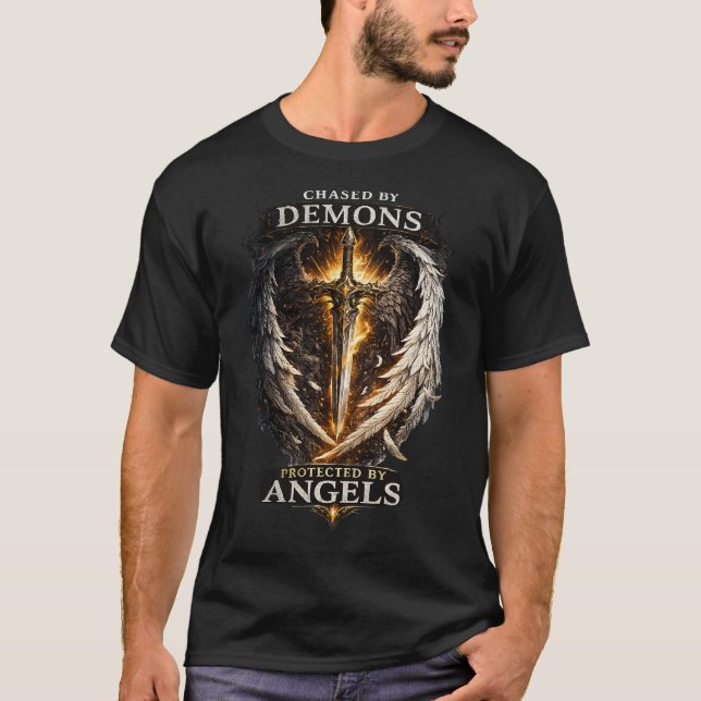 Dark Fantasy Angel Warrior Graphic Statement T-Shirt (Front)
