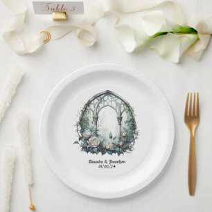 Dark Fantasy Castle Window Gothic Wedding Paper Plate