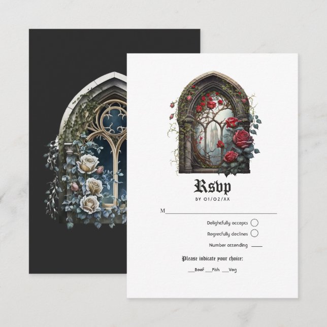 Dark Fantasy Castle Window Gothic Wedding RSVP Card (Front/Back)
