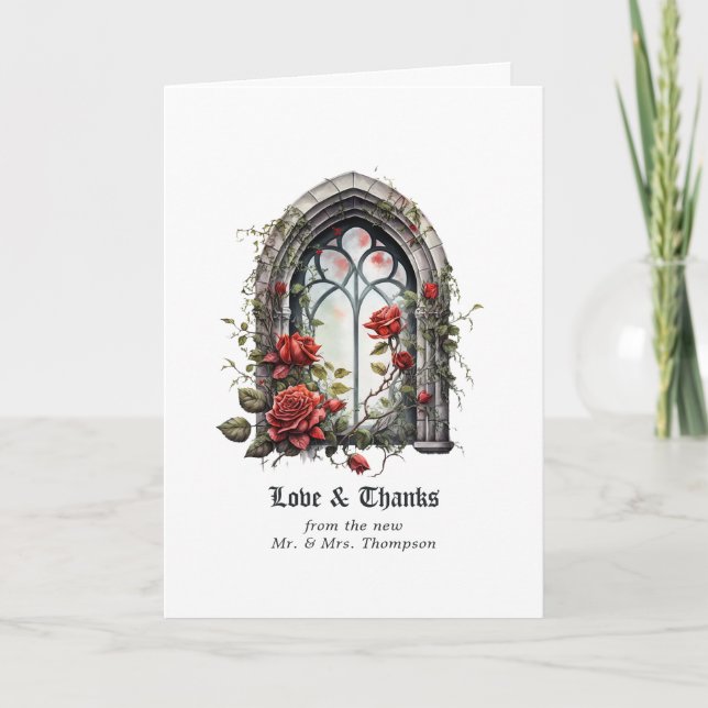Dark Fantasy Castle Window Gothic Wedding Thank You Card (Front)