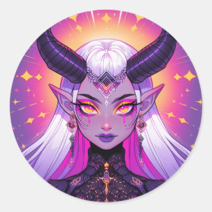 Dark Fantasy Demon Princess Anime Girl Classic Round Sticker