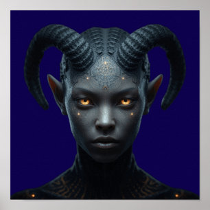 Dark Fantasy Demon Tiefling Horned Character Art P Poster